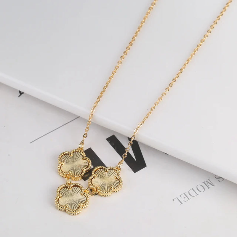 2PC Plant Plum Blossom Zircon Five Leaf Petal Flower Necklace Bracelet Jewelry Set Luxury Beimu Women'S Temperament Gift