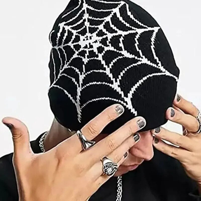 Y2K Beanie Spider Web Hat Y2K Knit Beanie Hat Skullies Beanie Spider Web Beanie Hat Baggy Slouchy Beanie Cap Skull Cap