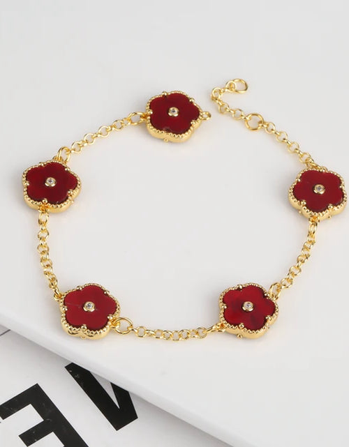 Load image into Gallery viewer, 2PC Plant Plum Blossom Zircon Five Leaf Petal Flower Necklace Bracelet Jewelry Set Luxury Beimu Women&#39;S Temperament Gift
