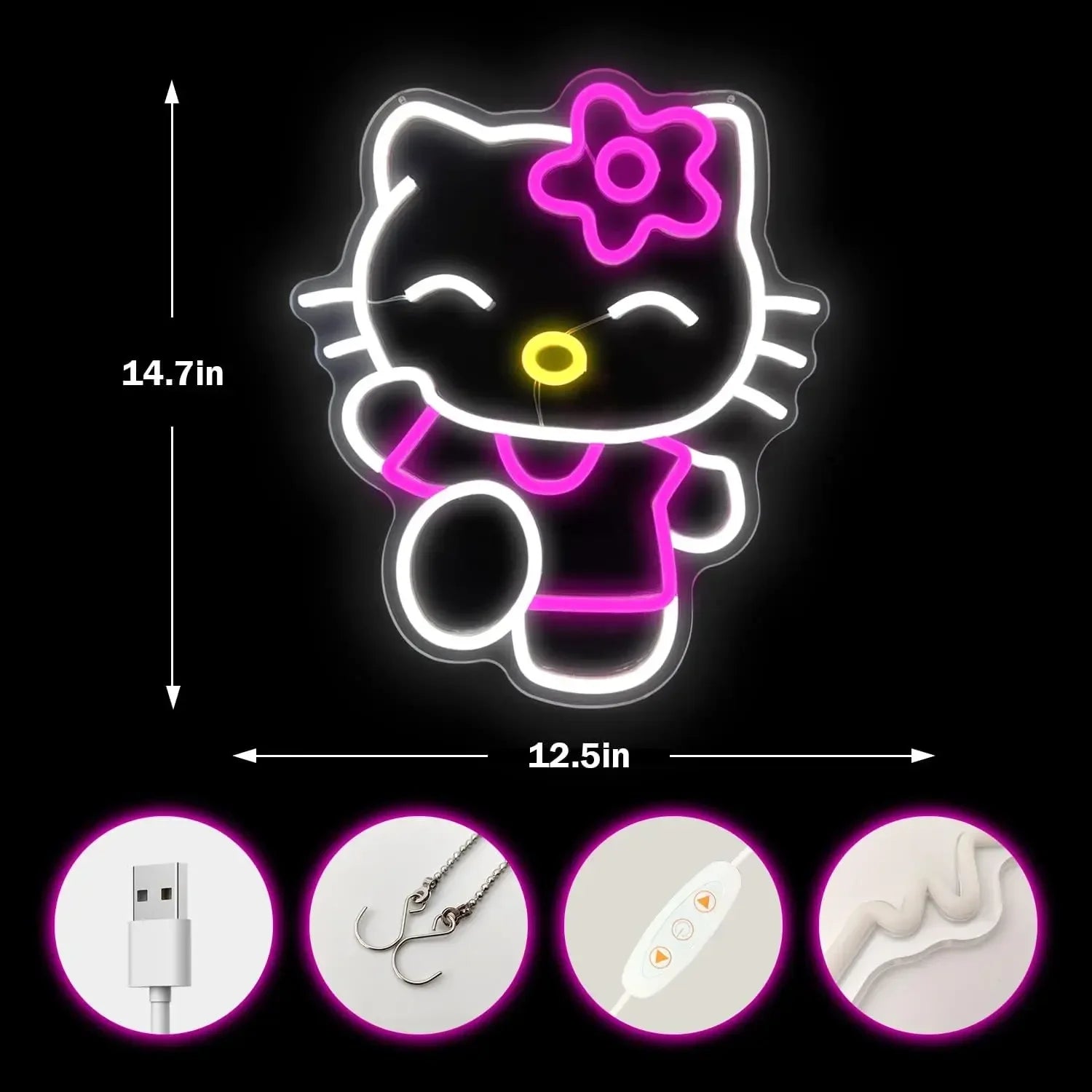 Hello Kitty Neon Sign Dimmable Kitty Neon Sign Kawaii Cat Anime Neon Sign Kitty Room Decor Lights for Girl'S Room Bedroom Gift