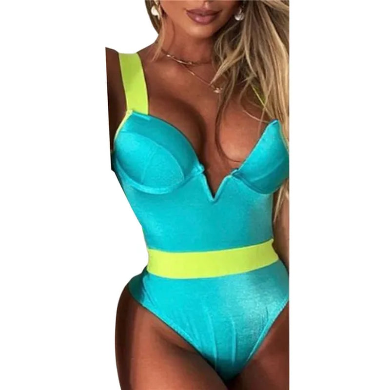 2021 New Sexy Bikini Solid Push up High Waist Triangle Bottoms Swimsuit Women Swimwear Splicing Bathing Suit Beach Swimming Suit