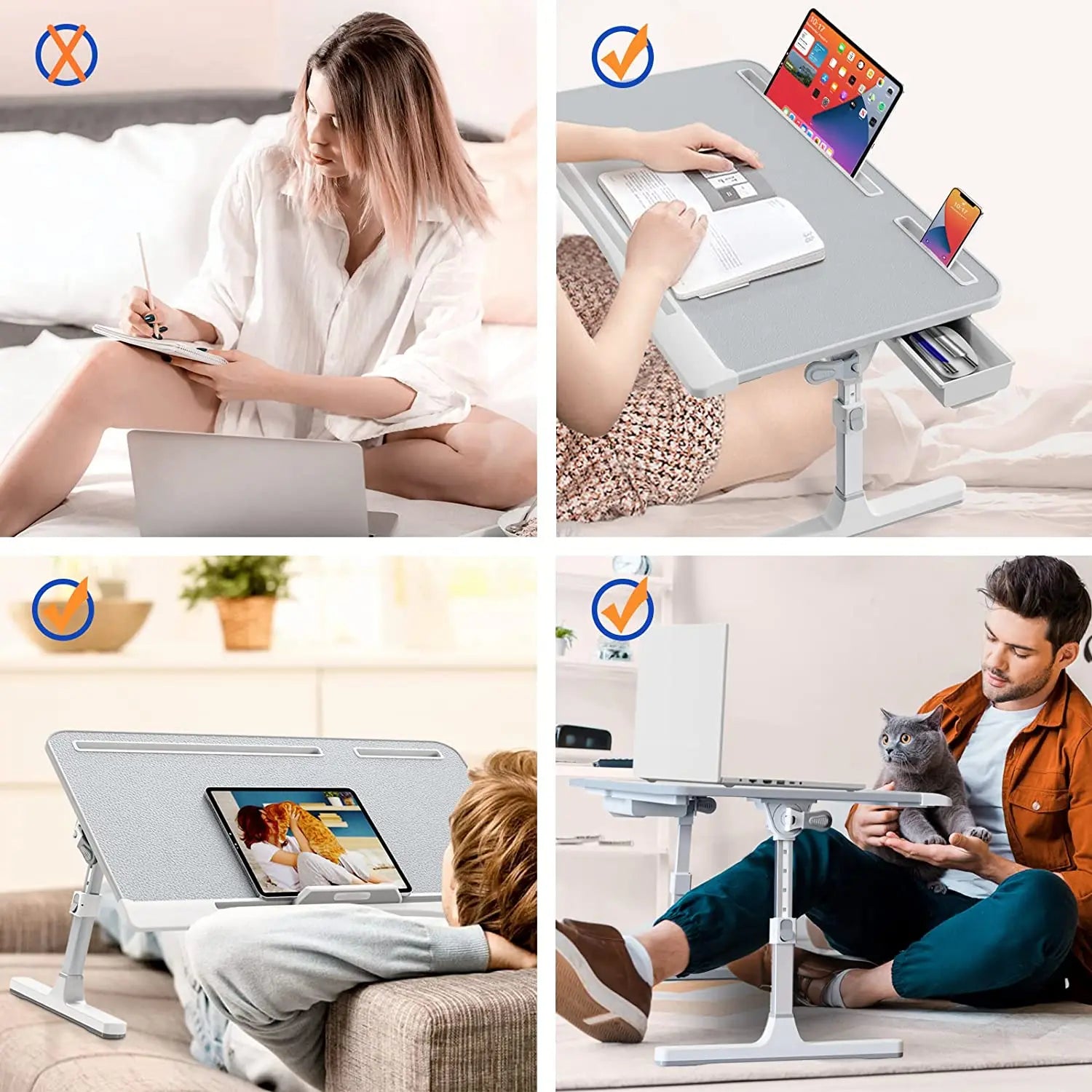 Home Folding Laptop Desk for Bed & Sofa Laptop Bed Tray Table Desk Portable Lap Desk for Study and Reading Bed Top Tray Table