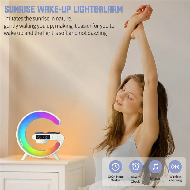 Multifunctional Wireless Charger Stand Pad Alarm Clock Speaker RGB Light Fast Charging Station for Iphone X 11 12 13 14 Samsung