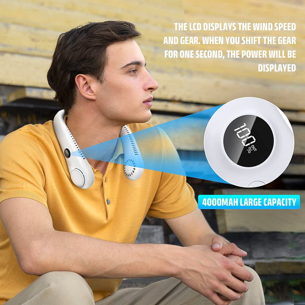 Portable Neck Fan, Hands Free Bladeless Fan,4000 Mah Battery 3 Speeds USB Powered Desk Fan Rechargeable Headphone Design Wearable Personal Fan