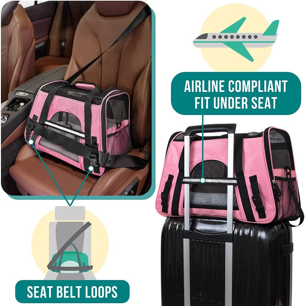 Airline Approved Pet Carrier for Cat, Soft Sided Dog Carrier for Small Dogs, Cat Travel Supplies Accessories for Indoor Cats, Ventilated Pet Carrying Bag Medium Large Kitten Puppy, Large Pink