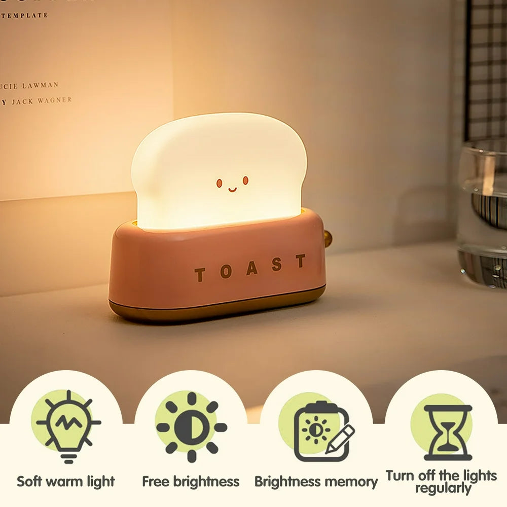 Cute Bread Night Light Usb Rechargable Desk Lamp Bedroom Bedside Sleep Light Reading Light for Office Bedroom Living Room