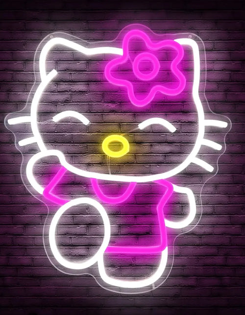 Load image into Gallery viewer, Hello Kitty Neon Sign Dimmable Kitty Neon Sign Kawaii Cat Anime Neon Sign Kitty Room Decor Lights for Girl&#39;S Room Bedroom Gift
