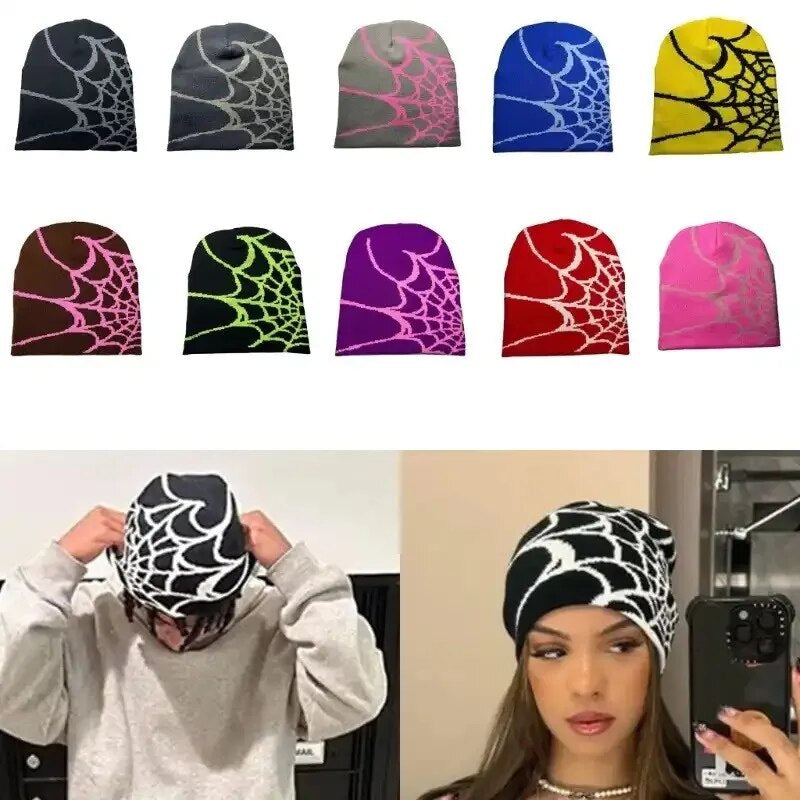 Y2K Beanie Spider Web Hat Y2K Knit Beanie Hat Skullies Beanie Spider Web Beanie Hat Baggy Slouchy Beanie Cap Skull Cap