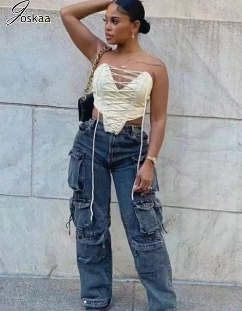 Load image into Gallery viewer, Fashion Y2K Pockets Cargo Jeans Women Hipster High Waisted Straight Pants Fall 2023 Casual Denim Trousers Streetwear
