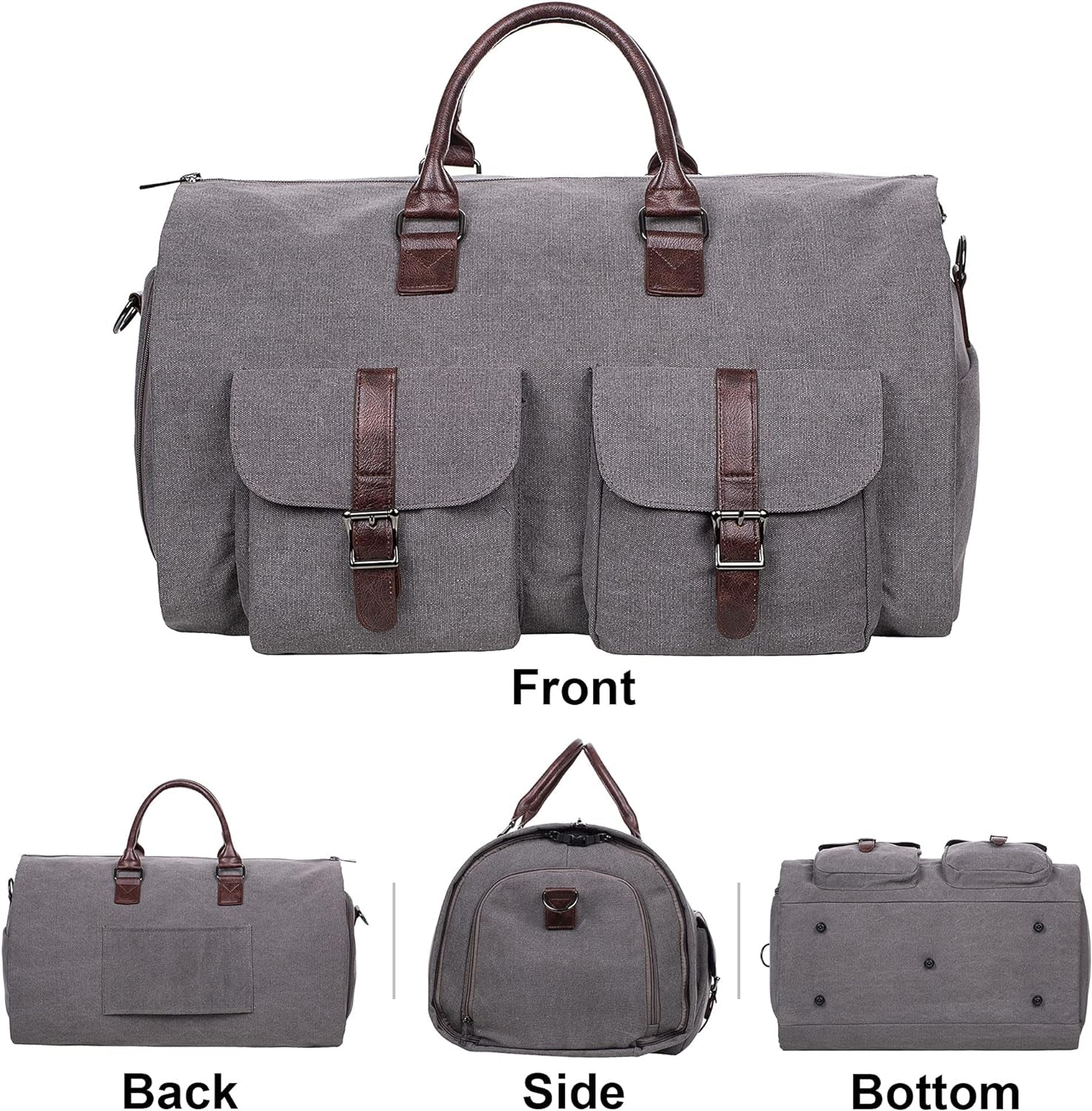 Carry on Garment Bag, Mens Garment Bag for Travel Business, Large Canvas Duffel Bag with Shoe Compartment -Grey