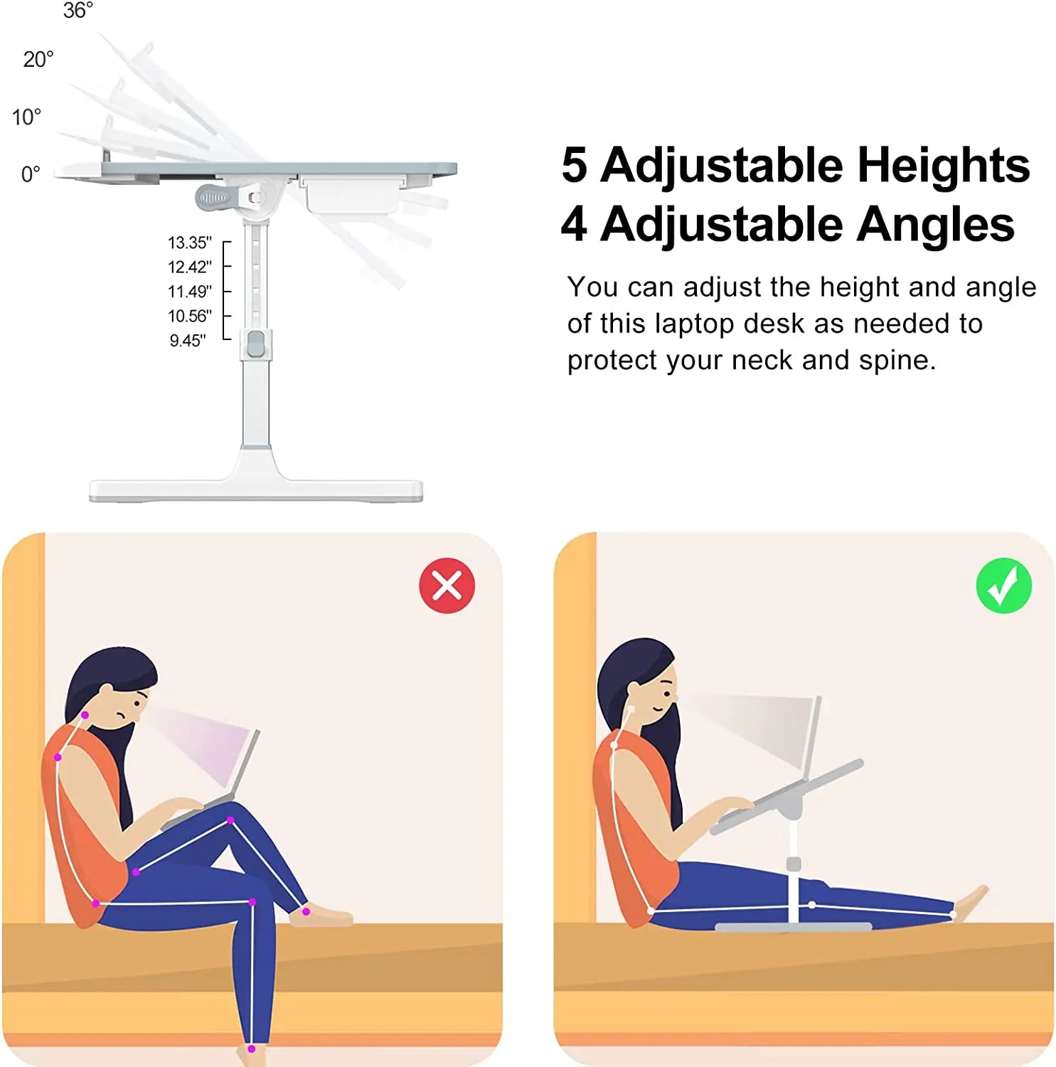 Home Folding Laptop Desk for Bed & Sofa Laptop Bed Tray Table Desk Portable Lap Desk for Study and Reading Bed Top Tray Table