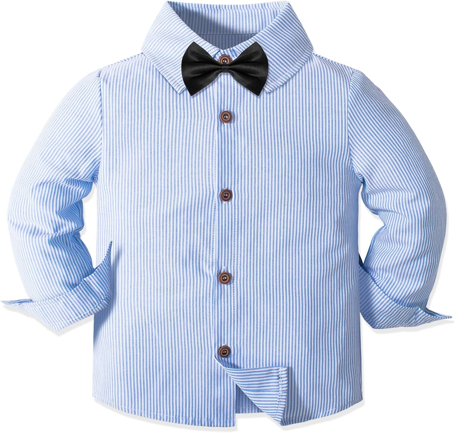 Toddler Boys Clothes Sets,Baby Gentleman Outfit Dress Shirt with Bowtie and Suspender Pants 4-Pieces Kids Formal Suits