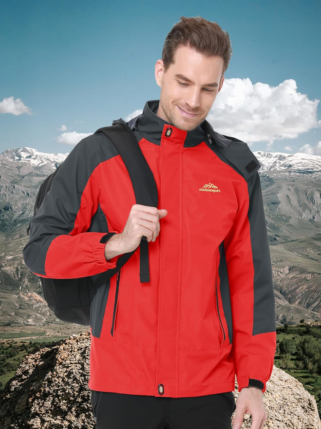 Men'S Hooded Waterproof Jacket Lightweight Rain Jacket Running Jacket Sportswear