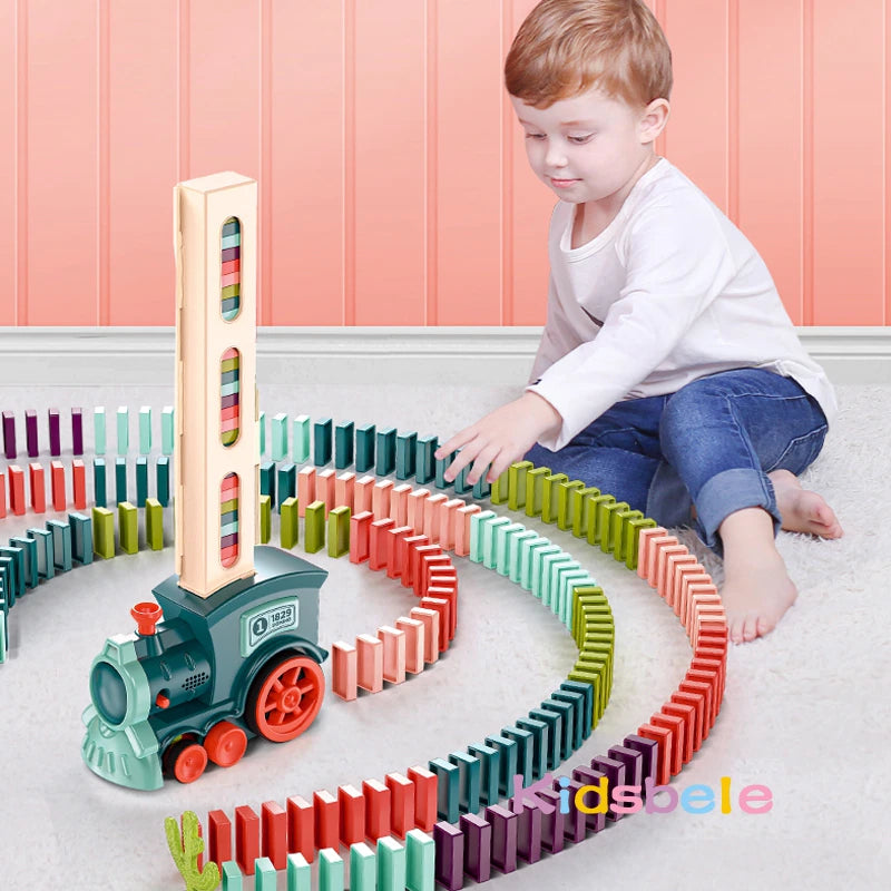 Kids Electric Domino Train Car Set Sound & Light Automatic Laying Dominoes Brick Blocks Game Educational Christmas Gift Kids Toy