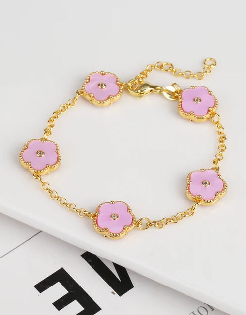 Load image into Gallery viewer, 2PC Plant Plum Blossom Zircon Five Leaf Petal Flower Necklace Bracelet Jewelry Set Luxury Beimu Women&#39;S Temperament Gift
