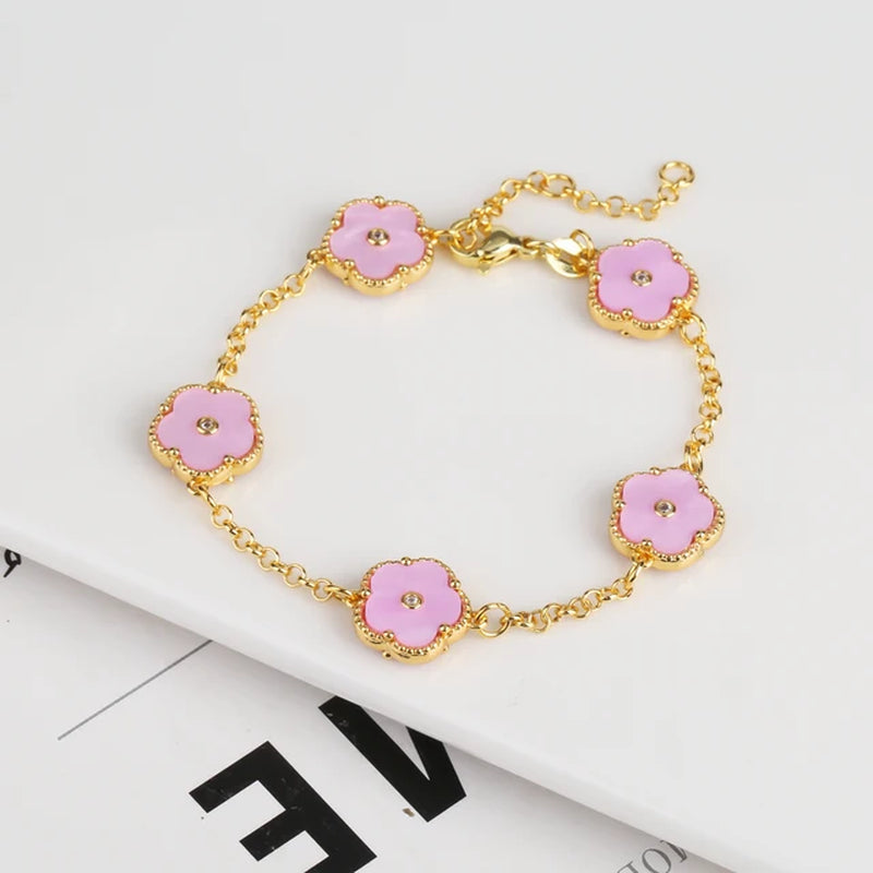 2PC Plant Plum Blossom Zircon Five Leaf Petal Flower Necklace Bracelet Jewelry Set Luxury Beimu Women'S Temperament Gift