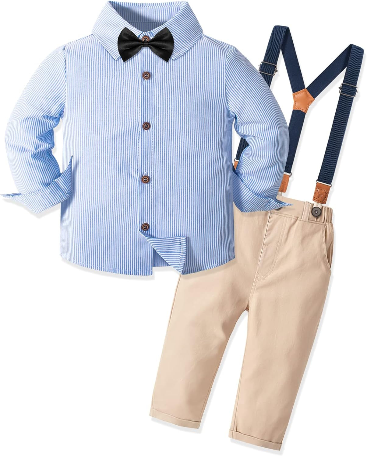 Toddler Boys Clothes Sets,Baby Gentleman Outfit Dress Shirt with Bowtie and Suspender Pants 4-Pieces Kids Formal Suits