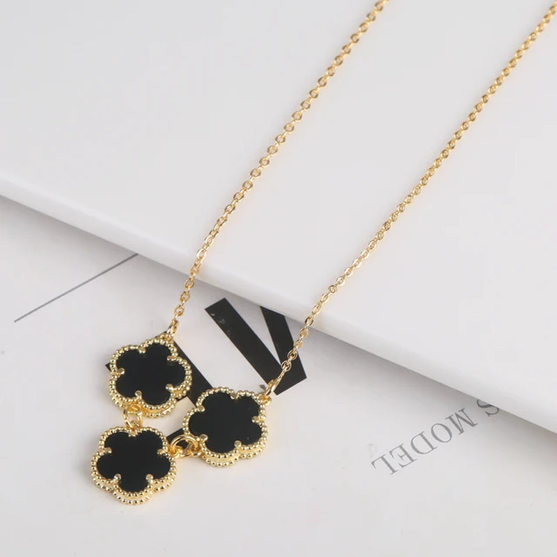 2PC Plant Plum Blossom Zircon Five Leaf Petal Flower Necklace Bracelet Jewelry Set Luxury Beimu Women'S Temperament Gift