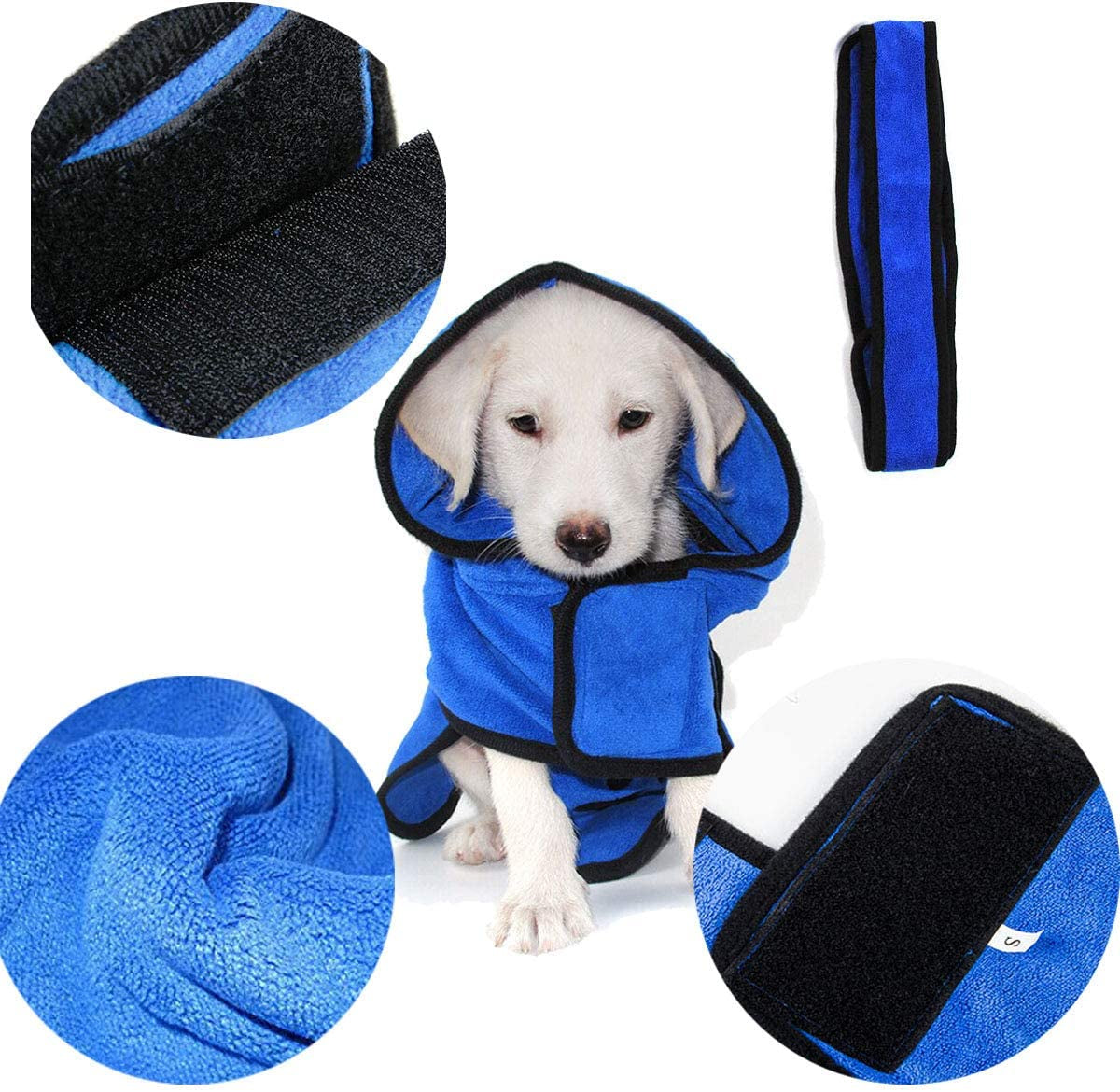 Microfiber Dog Bathrobe, Quick Drying Pet Bath Robe, Pets Super Absorbent Towel for Dogs and Cats, Machine Washable-Blue