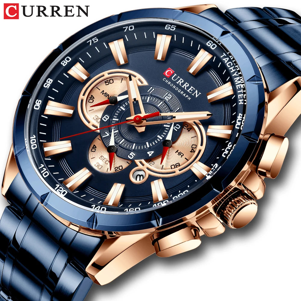 2021  Men’S Watches Top Brand Luxury Chronograph Quartz Men Watch Waterproof Sport Wrist Watch Stainless Steel Male Clock