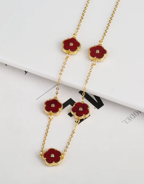 Load image into Gallery viewer, 2PC Plant Plum Blossom Zircon Five Leaf Petal Flower Necklace Bracelet Jewelry Set Luxury Beimu Women&#39;S Temperament Gift
