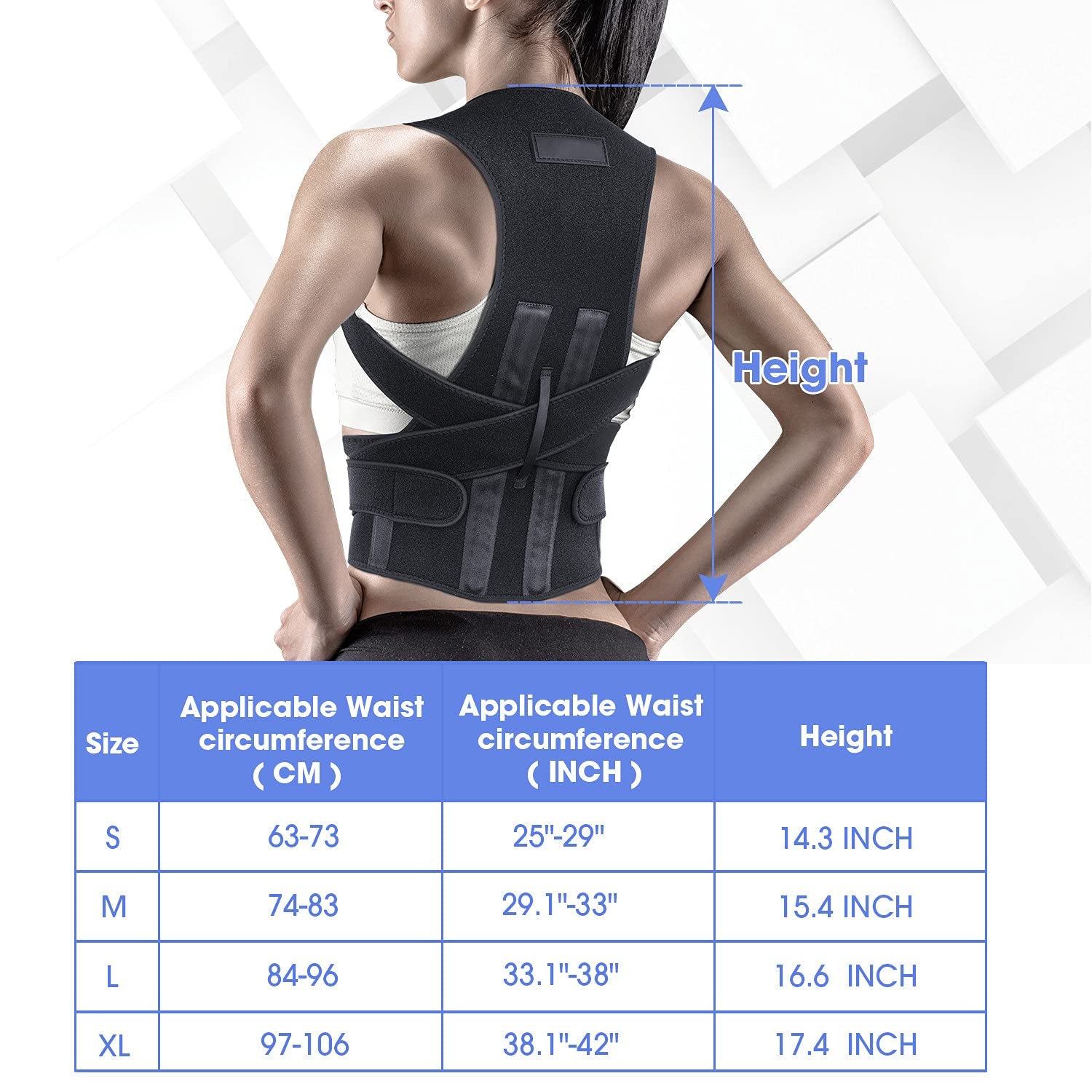 Posture Corrector for Women and Man, Back Brace Support Straightener, Shoulder Lumbar Adjustable Breathable Improve Posture, Neck, Pain Relief Black