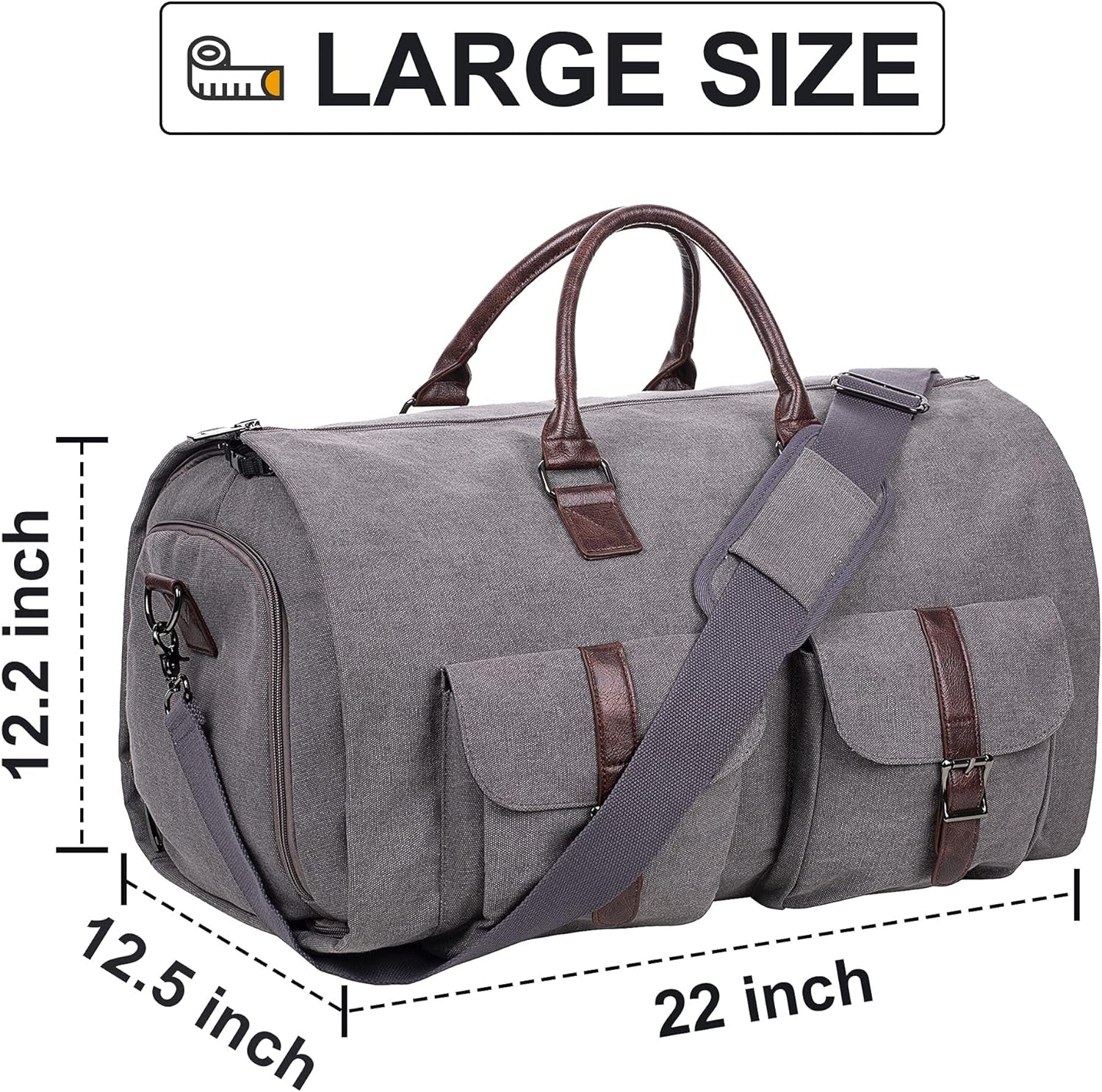 Carry on Garment Bag, Mens Garment Bag for Travel Business, Large Canvas Duffel Bag with Shoe Compartment -Grey