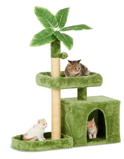 Load image into Gallery viewer, 31.5&quot; Cat Tree Cat Tower for Indoor Cats with Green Leaves, Cat Condo Cozy Plush Cat House with Hang Ball and Leaf Shape Design, Cat Furniture Pet House with Cat Scratching Posts, Green
